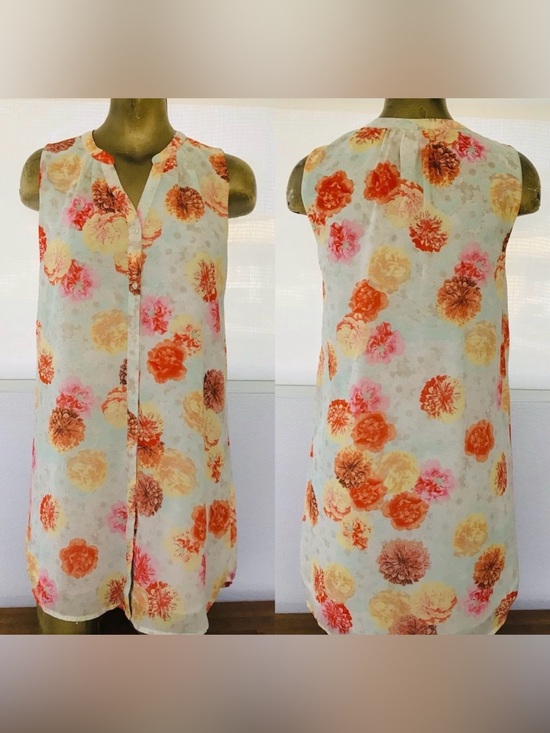 Skies Are Blue Tops - SKIES ARE BLUE Floral Sleeveless TUNIC TOP Size XS (Oversized)